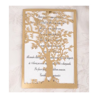 Gold Laser Cut Tree Design Wedding Invitation