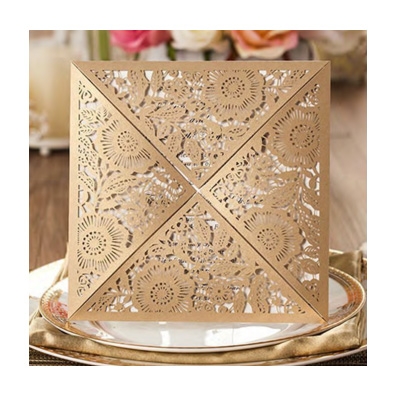 Gold Laser Cut Floral Design Wedding Invitation