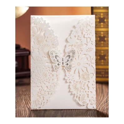 White Laser Cut Butterfly Design Wedding Invitation