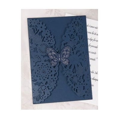 Blue Laser Cut Butterfly Design Wedding Invitation