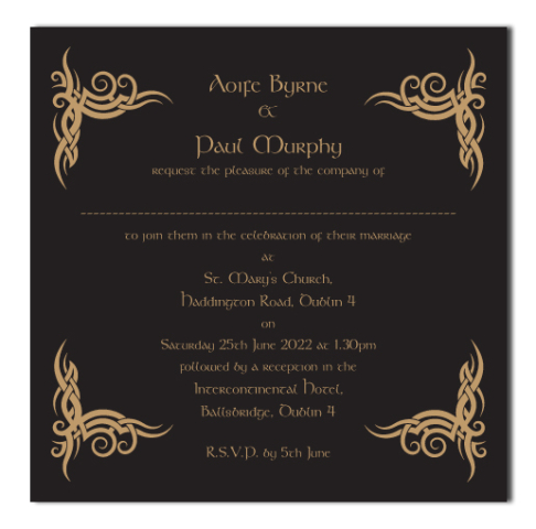 Wedding Invitation Celtic Corner Gold Foil