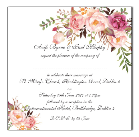 Wedding Invitation Flowers Square Flat