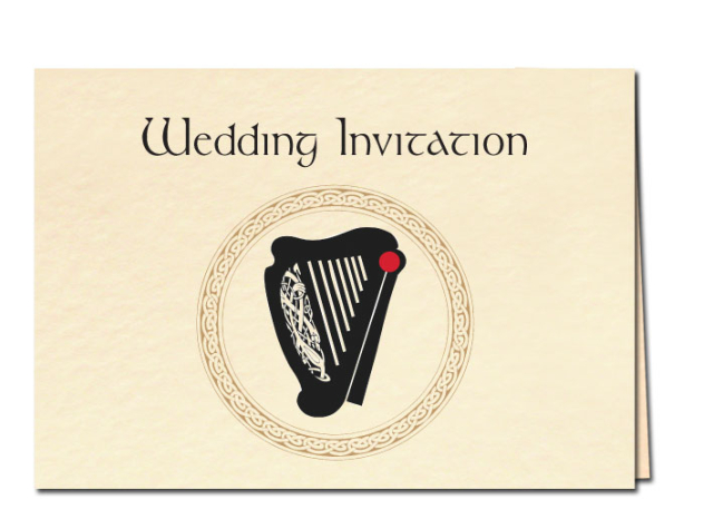 Wedding Invitation Celtic Harp Design